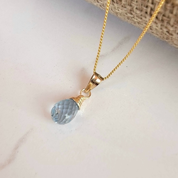 BLUE TOPAZ Necklace Minimalist Crystal Gemstone December Birthstone - Picture 3 of 5